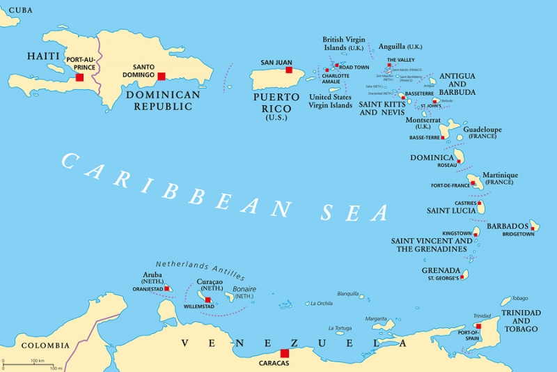 Map of Caribbean sea