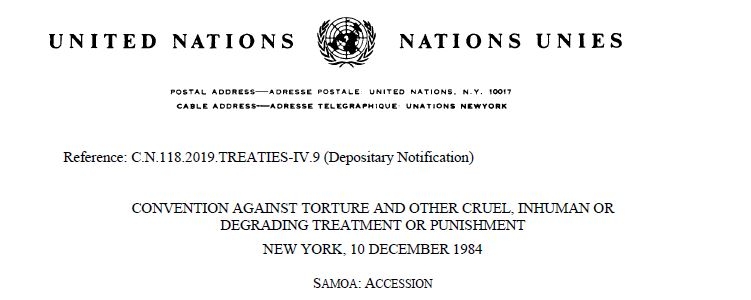 Samoa accession to united nations UNCAT