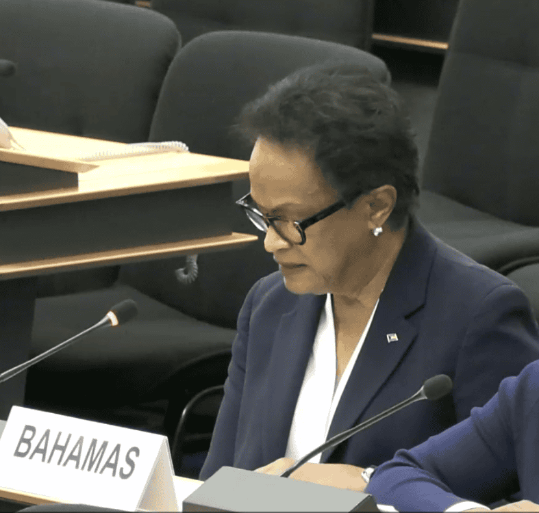 H.E. Patricia Hermanns, Permanent Representative of The Bahamas to the United Nations in Geneva, delivers a joint statement on behalf of the Core States of the Convention against Torture Initiative at the 63rd session of the Human Rights Council's Item 10 General Debate